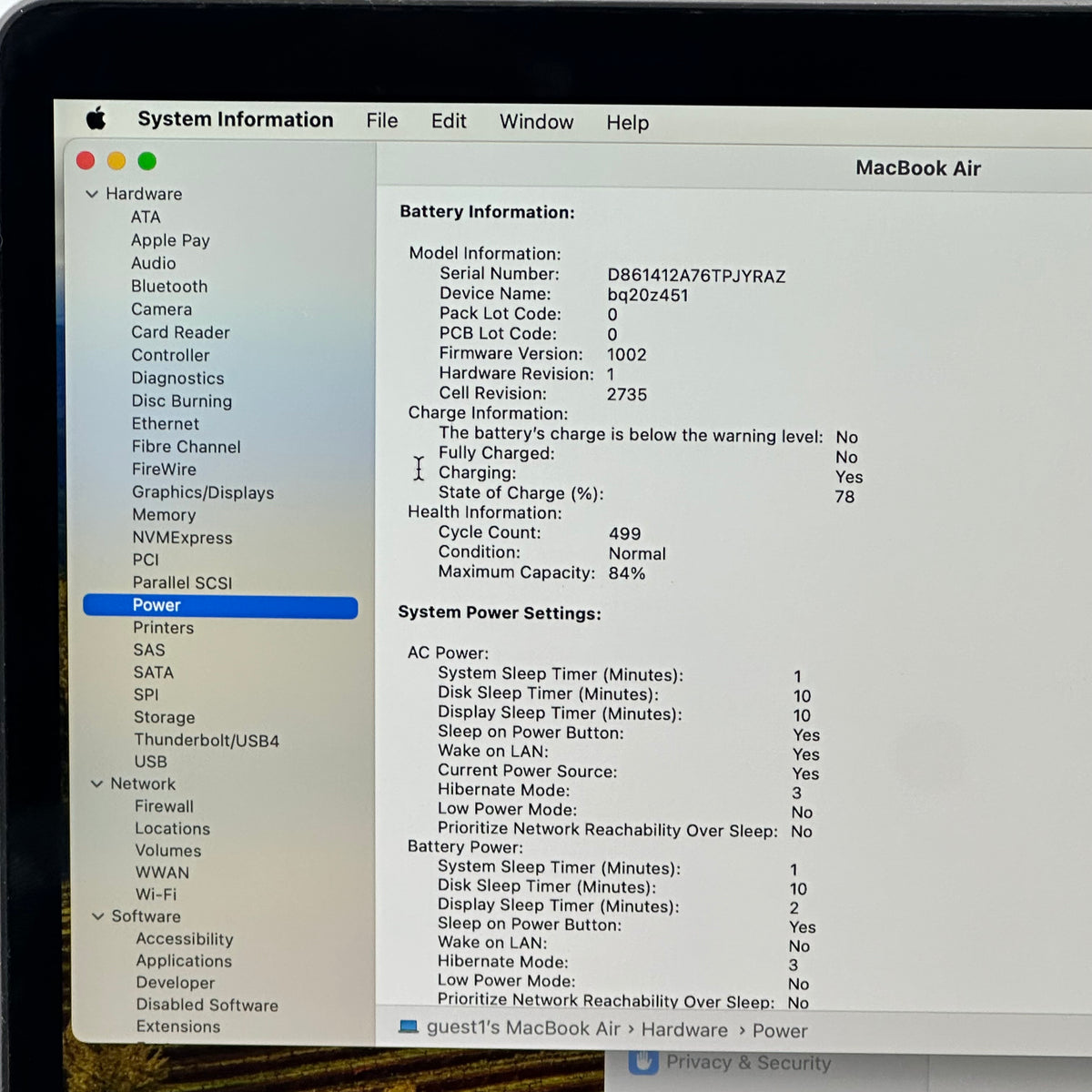 2020 Apple MacBook Air 13.3" M1 8C GPU 3.2GHz 16GB RAM 512GB SSD A2337