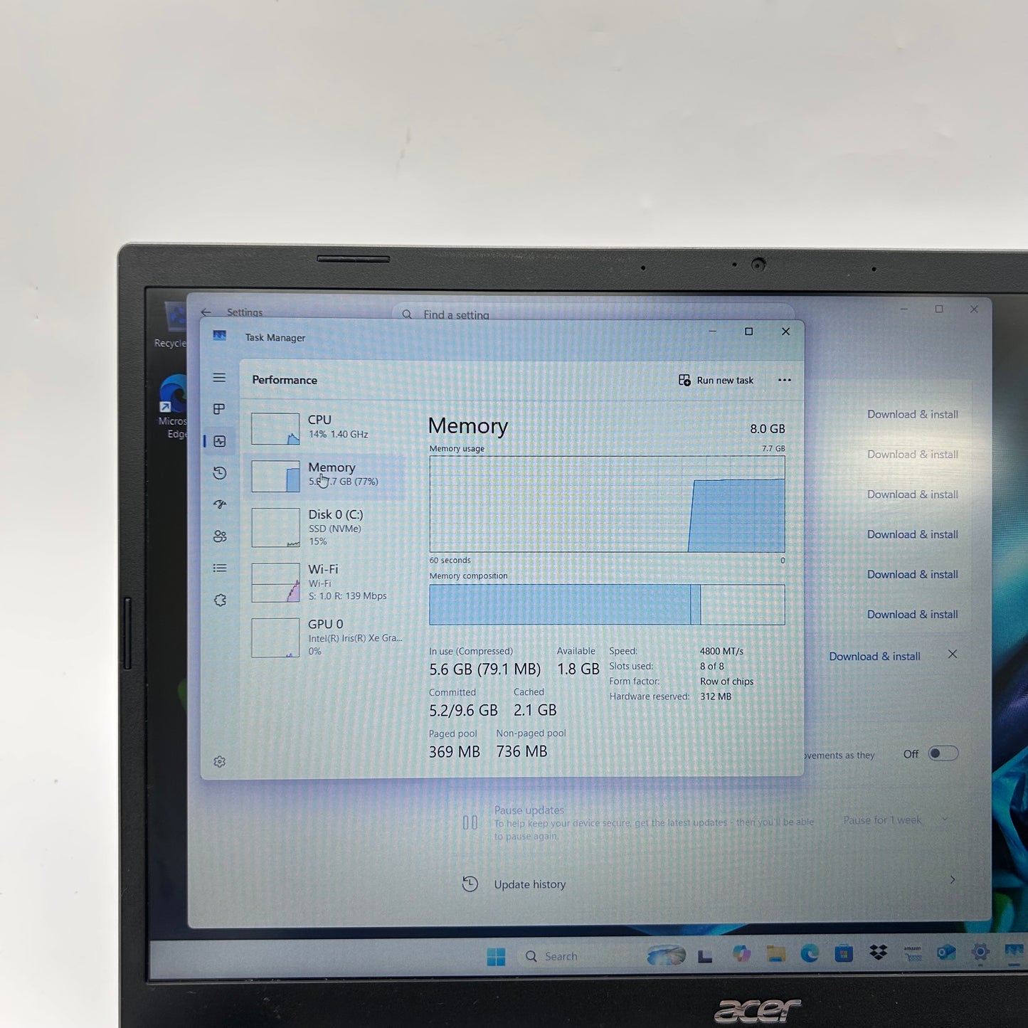 Acer Aspire 5 AN515‑58 15.6" i5-1335U 1.3GHz 8GB RAM 512GB SSD