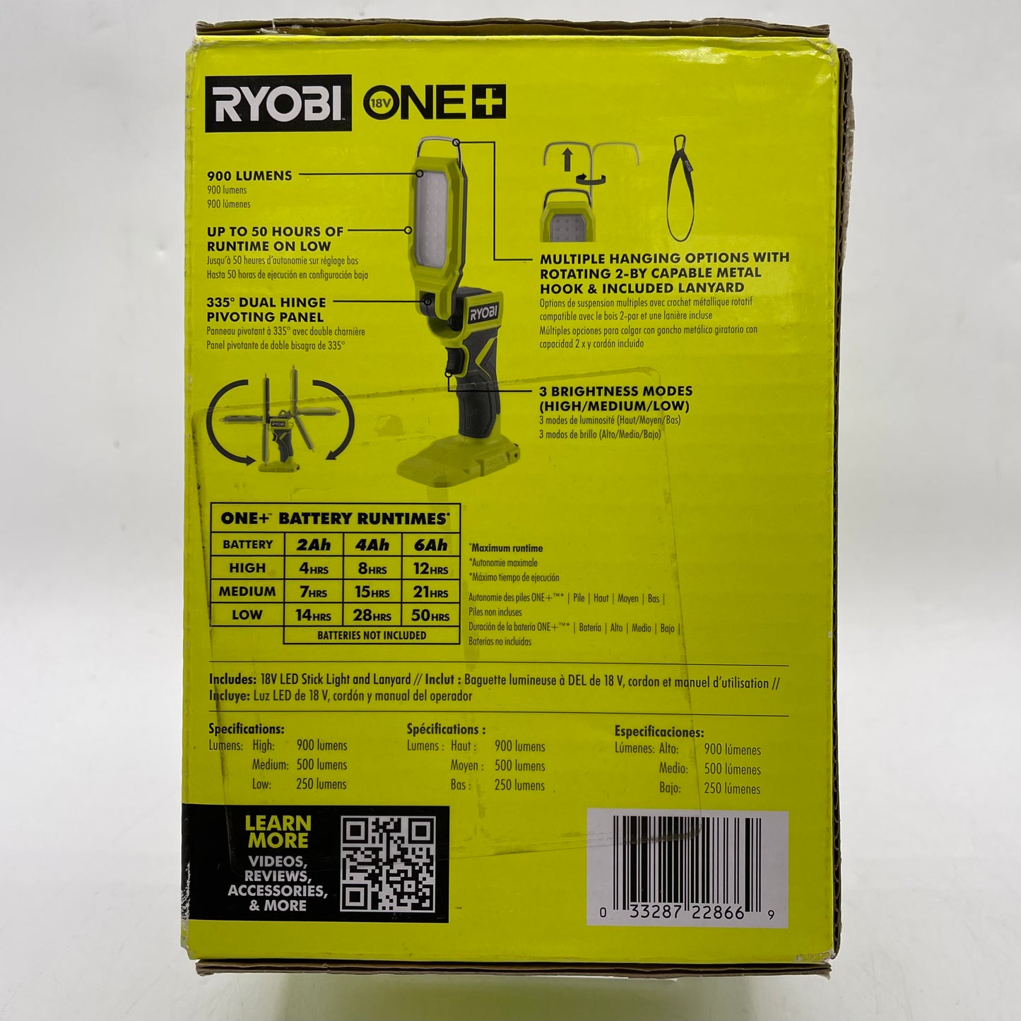New Ryobi PCL668B 18V Led Stick Light