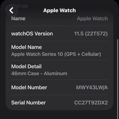 Unlocked Apple Watch Series 10 46MM Black Aluminum Black Sport Band MWY43LW/A