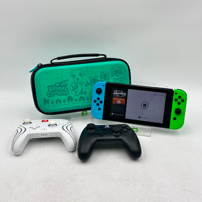 Nintendo Switch v1 Video Game Console HAC-001 Neon Blue/Green Bundle