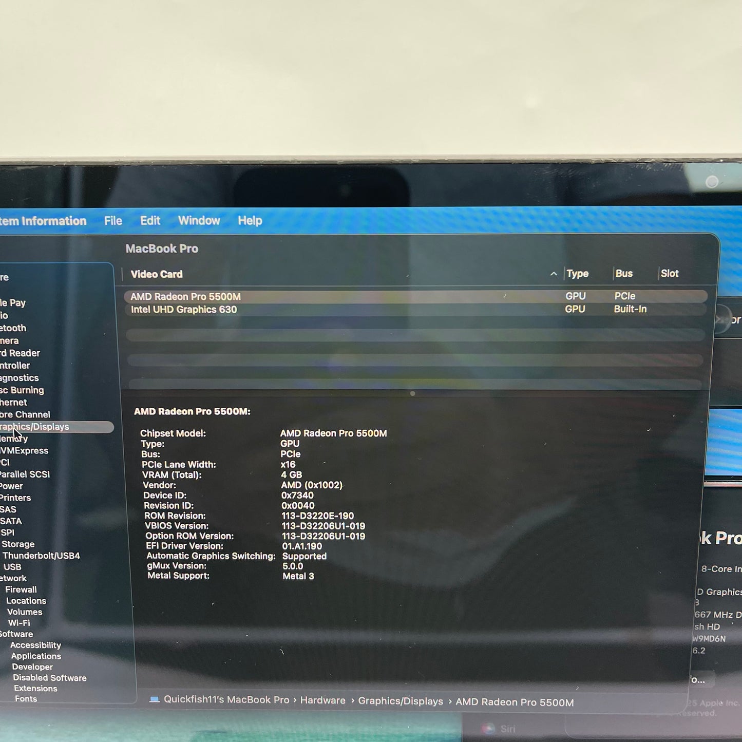 2019 Apple MacBook Pro 16" i9 2.3GHz 16GB RAM 1TB Silver A2141 Radeon Pro 5500M