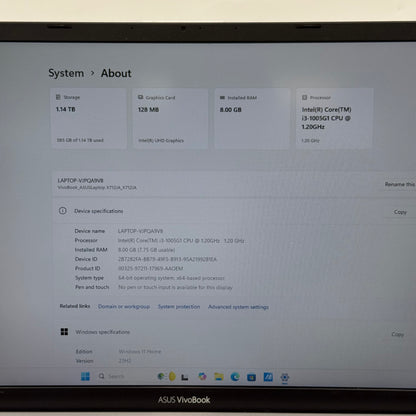 Asus Vivobook 17 X712J 17.3" i3-1005G1 1.2GHz 8GB RAM 1TB HDD 256GB SSD READ