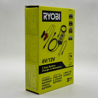 New Ryobi AC0i2001 6V/12V 2 Amp Battery Charger & Maintainer