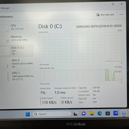 Asus Zenbook 14 Q408UG 13" Ryzen 5 5500U 2.1GHz 8GB RAM 256GB SSD NVIDIA MX450