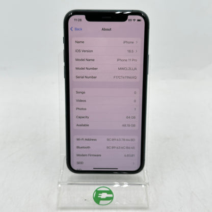 Unlocked Apple iPhone 11 Pro 64GB 18.5 Midnight Green MWCL2LL/A