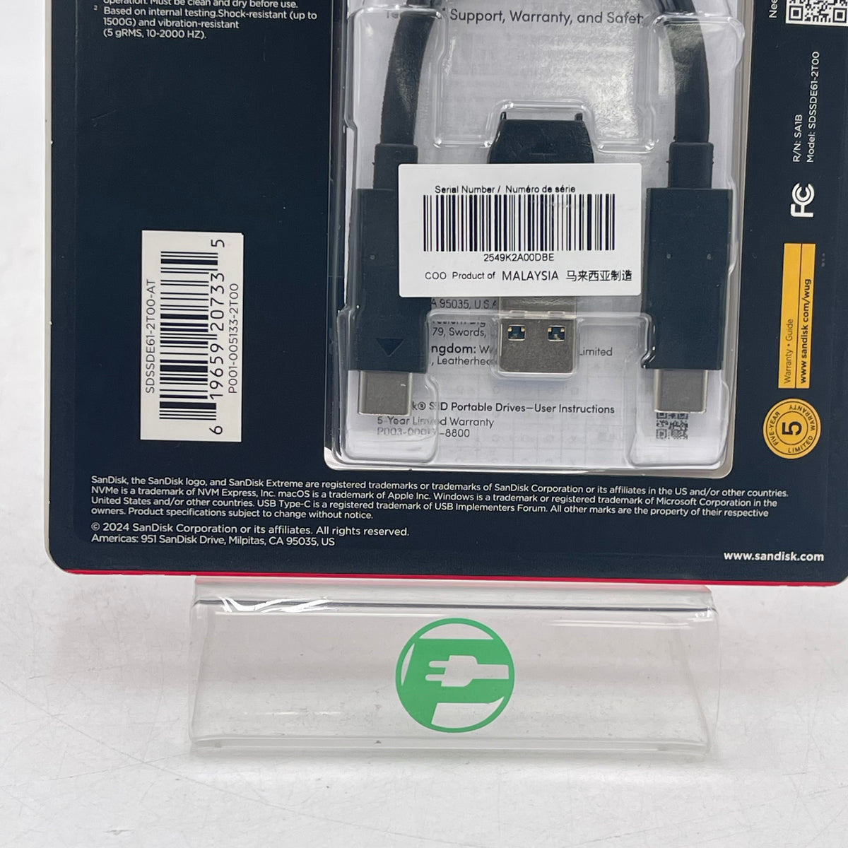 New SanDisk Portable Extreme Portable SSD 2TB USB-C to USB-C SSD SDSSDE61-2T00
