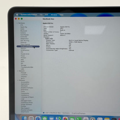 2026 Apple MacBook Neo 13" A18 Pro 5C GPU 4.0GHz 8GB RAM 256GB SSD MHFF4LL/A