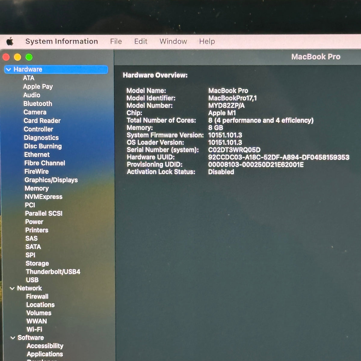 2020 Apple MacBook Pro 13.3" M1 8C GPU 3.2GHz 8GB RAM 256GB SSD A2338