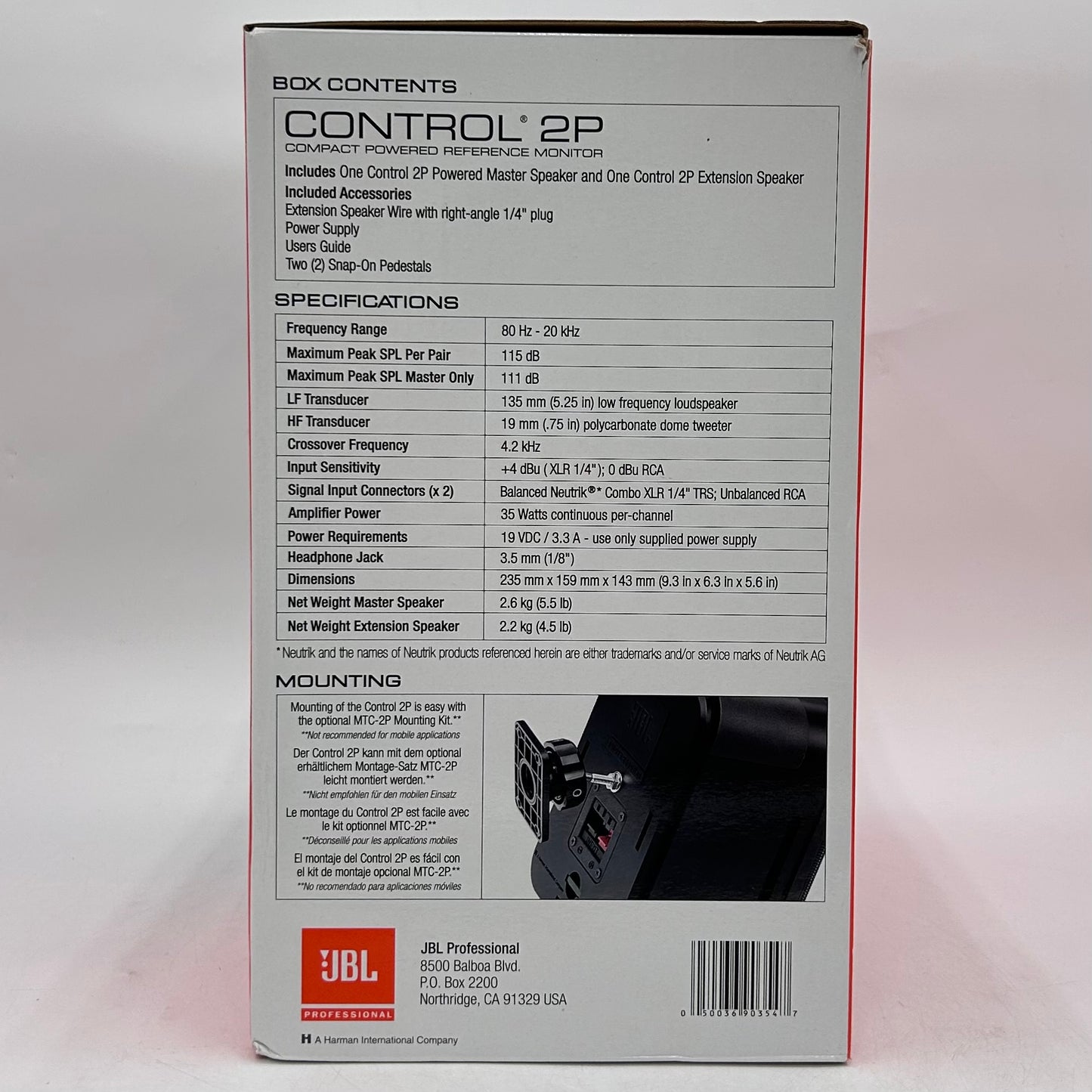 New JBL Control 2P 2-Way Speaker System 35 W RMS Black C2PS Pair