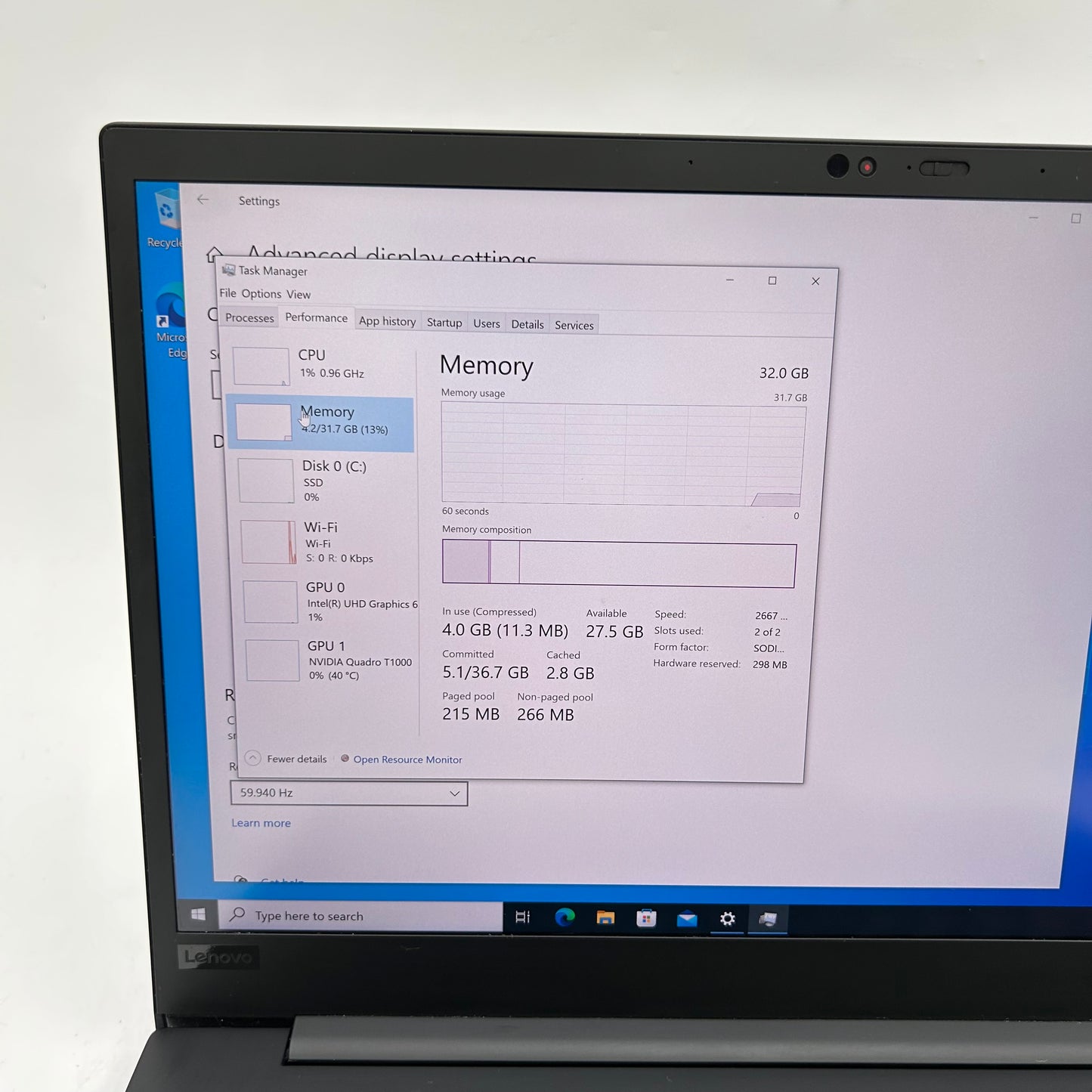 Lenovo ThinkPad P1 Gen 2 15.6" i7-9850H 2.6GHz 32GB RAM 1TB SSD Quadro T1000
