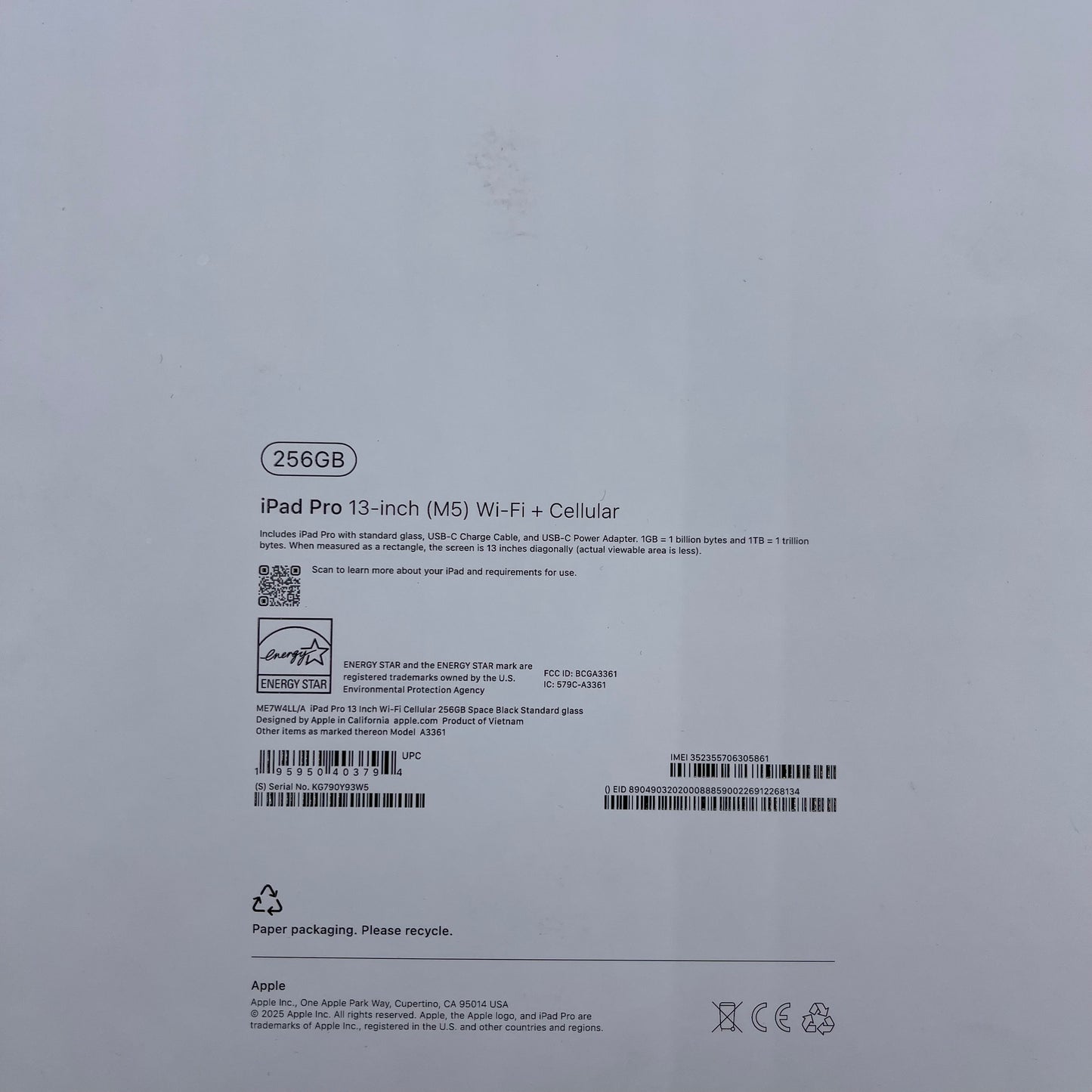 Unlocked Apple iPad Pro 13" M5 256GB Space Black ME7W4LL/A