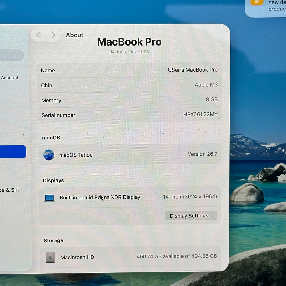 2023 Apple MacBook Pro 14" M3 10C GPU 4.0GHz 8GB RAM 512GB SSD A2918
