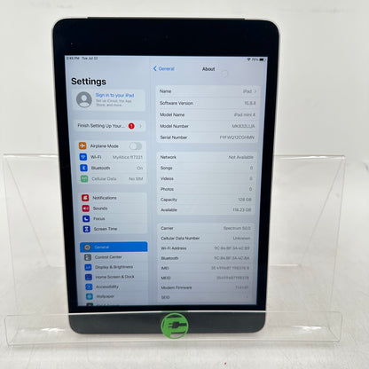 Unlocked Apple iPad Mini 4th Gen 128GB 15.8.4 Space Gray MK832LL/A