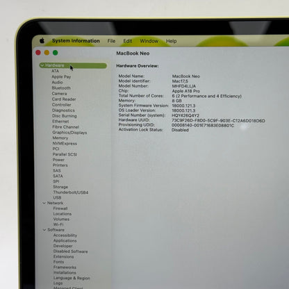 2026 Apple MacBook Neo 13" A18 Pro 5C GPU 4.0GHz 8GB RAM 256GB SSD MHFD4LL/A