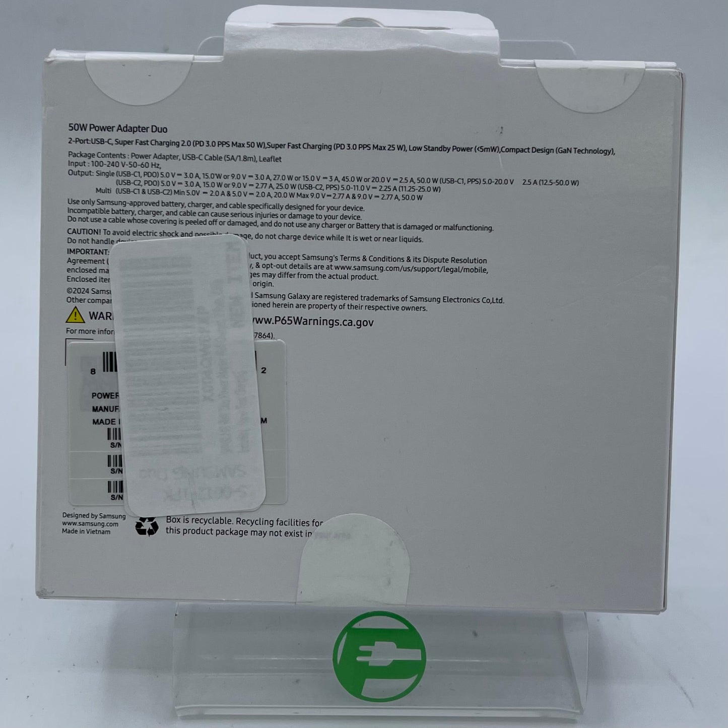 New Samsung 50W Power Adapter Duo Usb-C Cable (5A/1.8m)