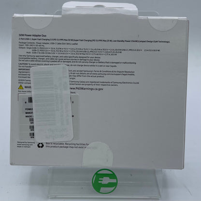 New Samsung 50W Power Adapter Duo Usb-C Cable (5A/1.8m)