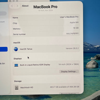 2024 Apple MacBook Pro 14" M4 10C GPU 4.5GHz 16GB RAM 512GB SSD A3112