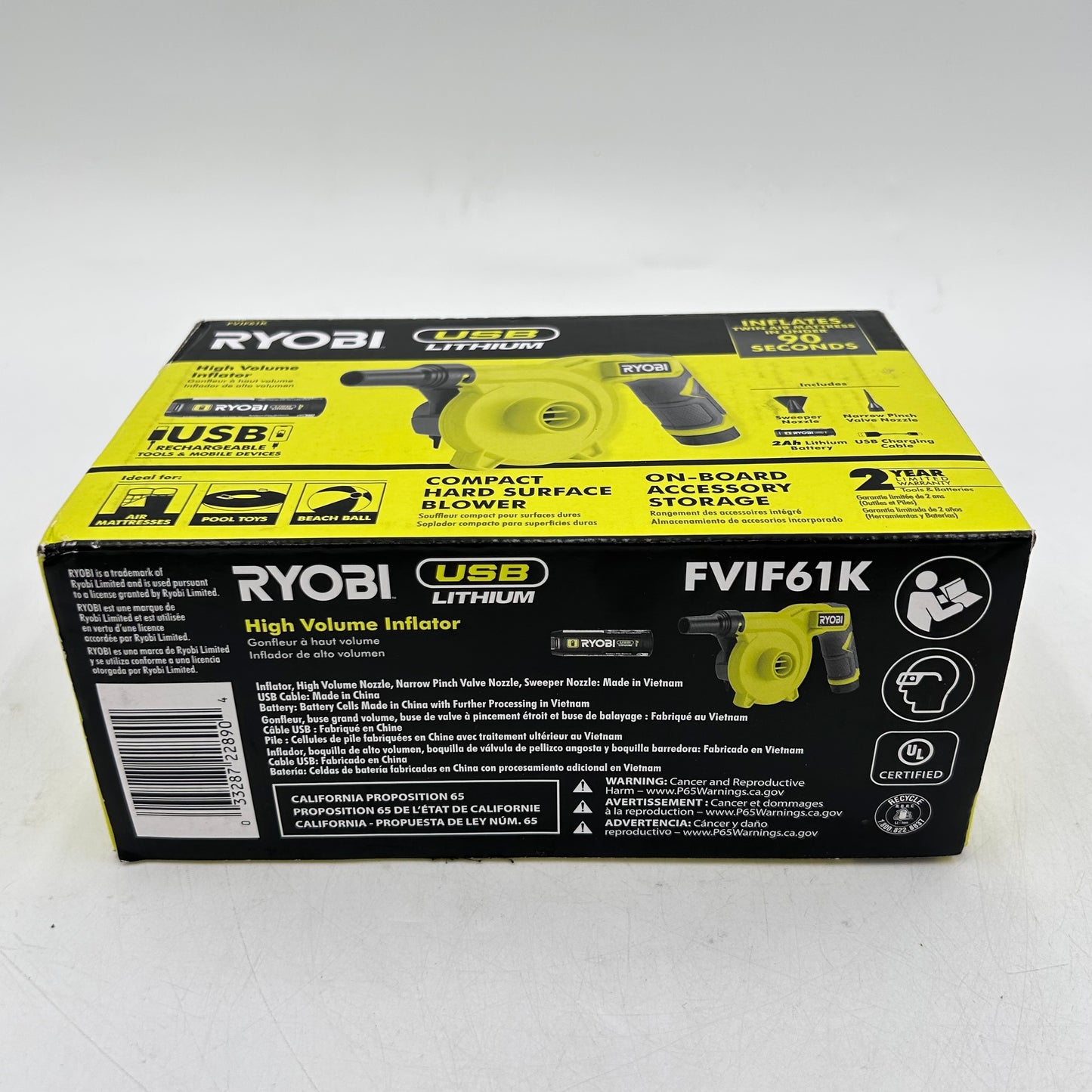 New Ryobi FVIF61K 4V High Volume Inflator