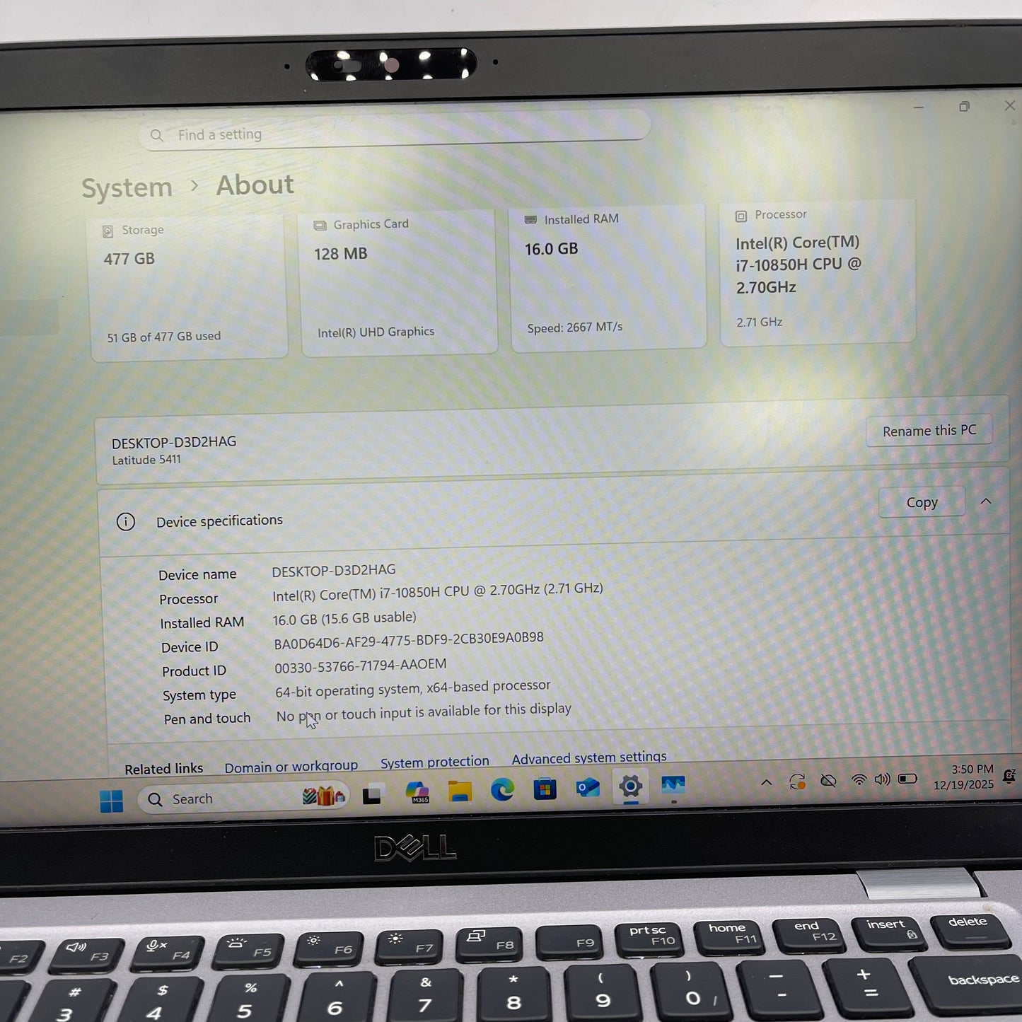 Dell Latitude 5411 14" i7-10850H vPro 2.7GHz 16GB RAM 512GB SSD