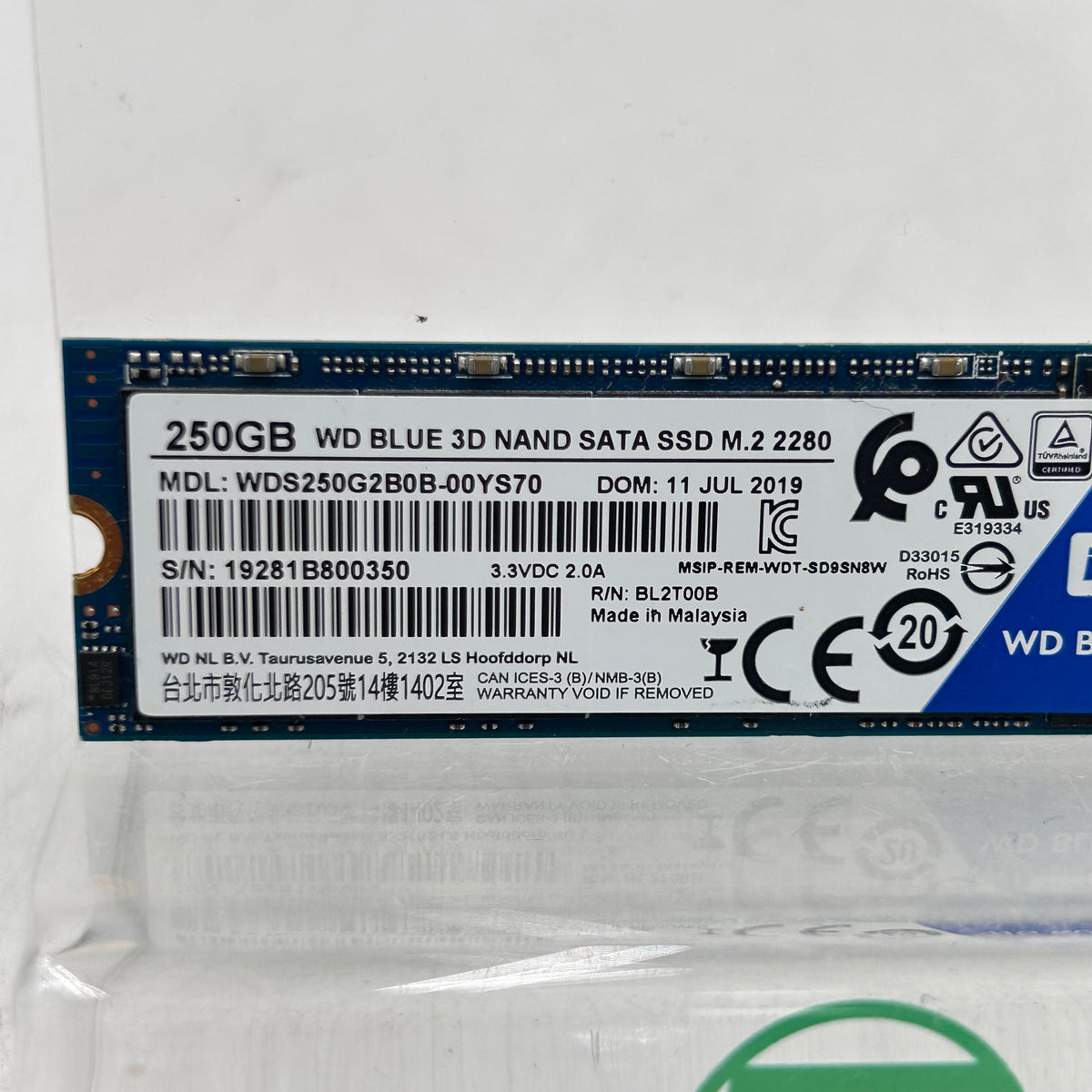 Western Digital WD 2280mm Blue 3D NAND 250GB SATA III 6Gbps SSD WDS250G2B0B