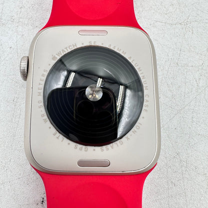 Unlocked Apple Watch SE 2nd Gen 44MM Starlight Aluminum w/ Red Sport Band A2727