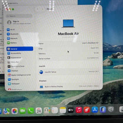 2024 Apple MacBook Air 13.6" M3 8C GPU 4.0GHz 16GB RAM 256GB A3113 W Apple Care+