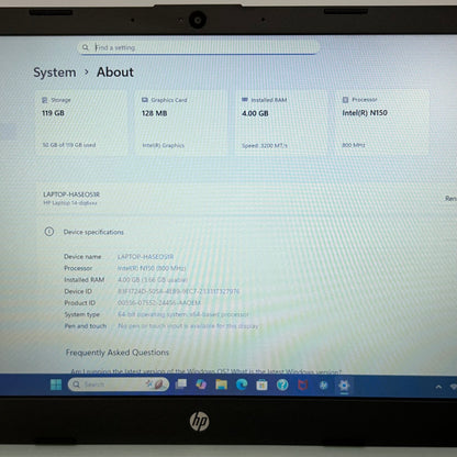 HP 14‑dq6013dx 14" N150 800MHz 4GB RAM 128GB