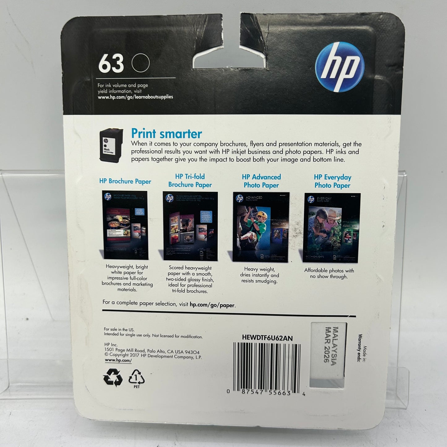 New HP 63 F6U62AN Black Noir Ink Cartridge