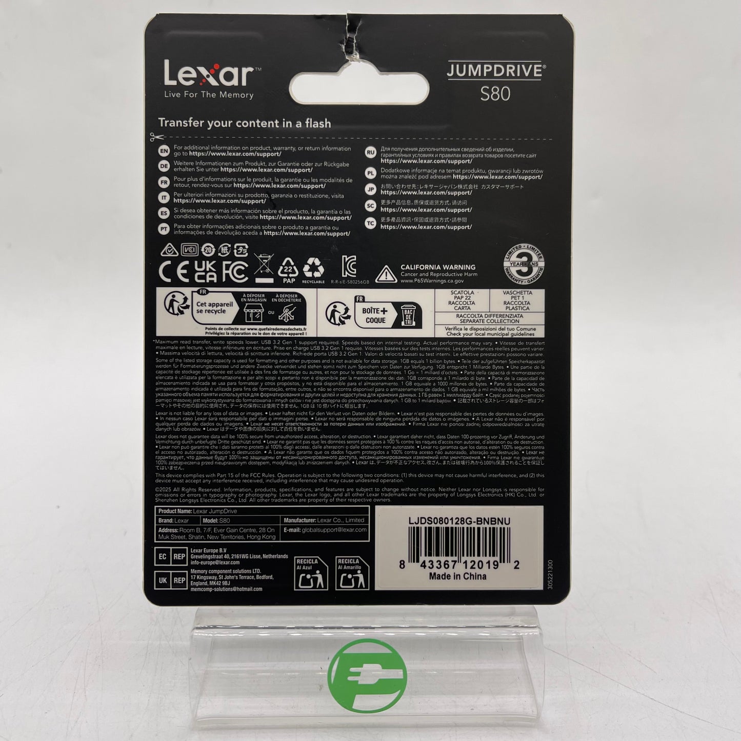 New Lexar S80 128GB Jump Drive LJDS080128G-BNBNU USB 32