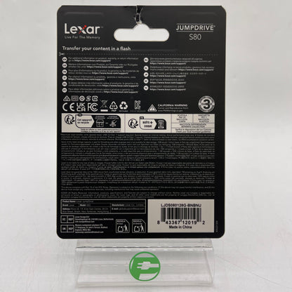 New Lexar S80 128GB Jump Drive LJDS080128G-BNBNU USB 32