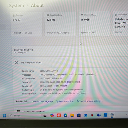 Lenovo ThinkBook X1 Carbon Gen 9 14" i7-1185G7 3.0GHz 16GB RAM 512GB SSD