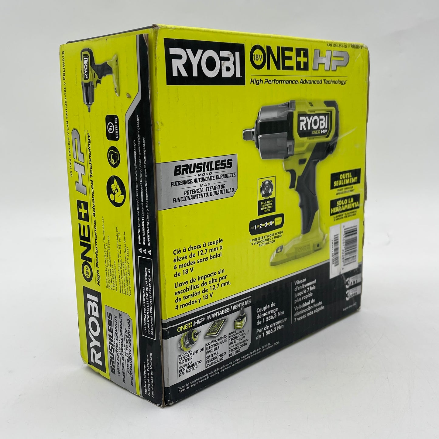 New Ryobi PBLIW01B 18V Brushless 4-Mode 1/2" High Torque Impact Wrench