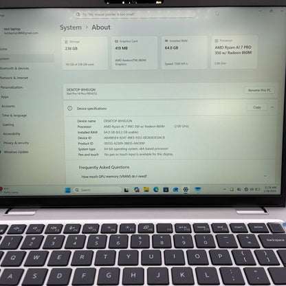 Dell Pro 14 Plus PB14255 14" Ryzen AI 7 Pro 350 2.0GHz 64GB RAM 256GB SSD