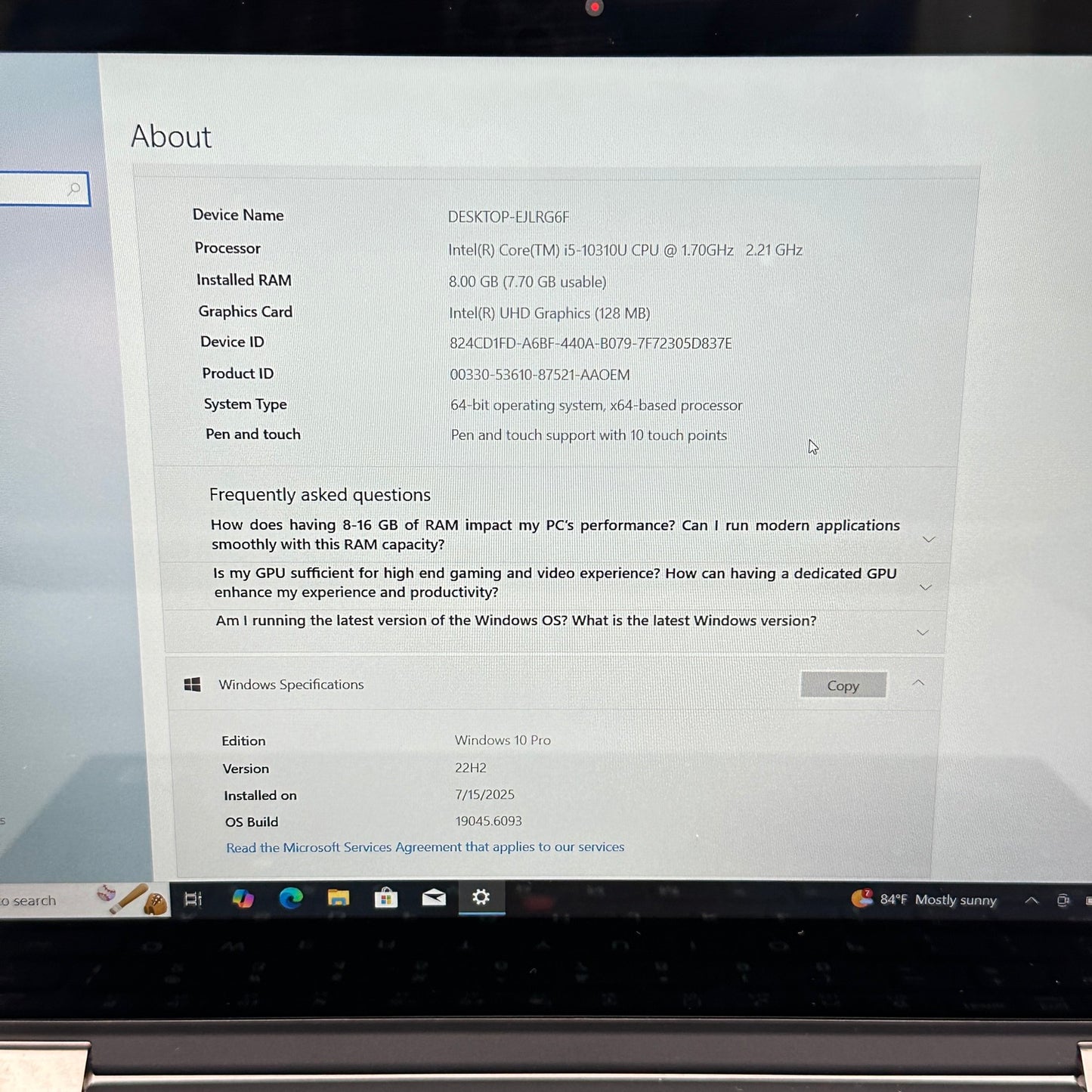 Lenovo ThinkPad X13 YOGA Gen 1 20SX 13.3" i5-10310U 1.7GHz 8GB RAM 256GB SSD