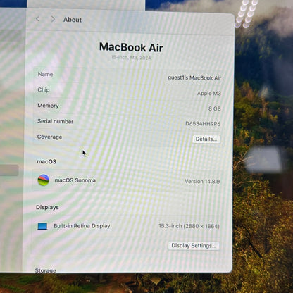 2024 Apple MacBook Air 15" M3 10C GPU 4.0GHz 8GB RAM 256GB SSD A3114