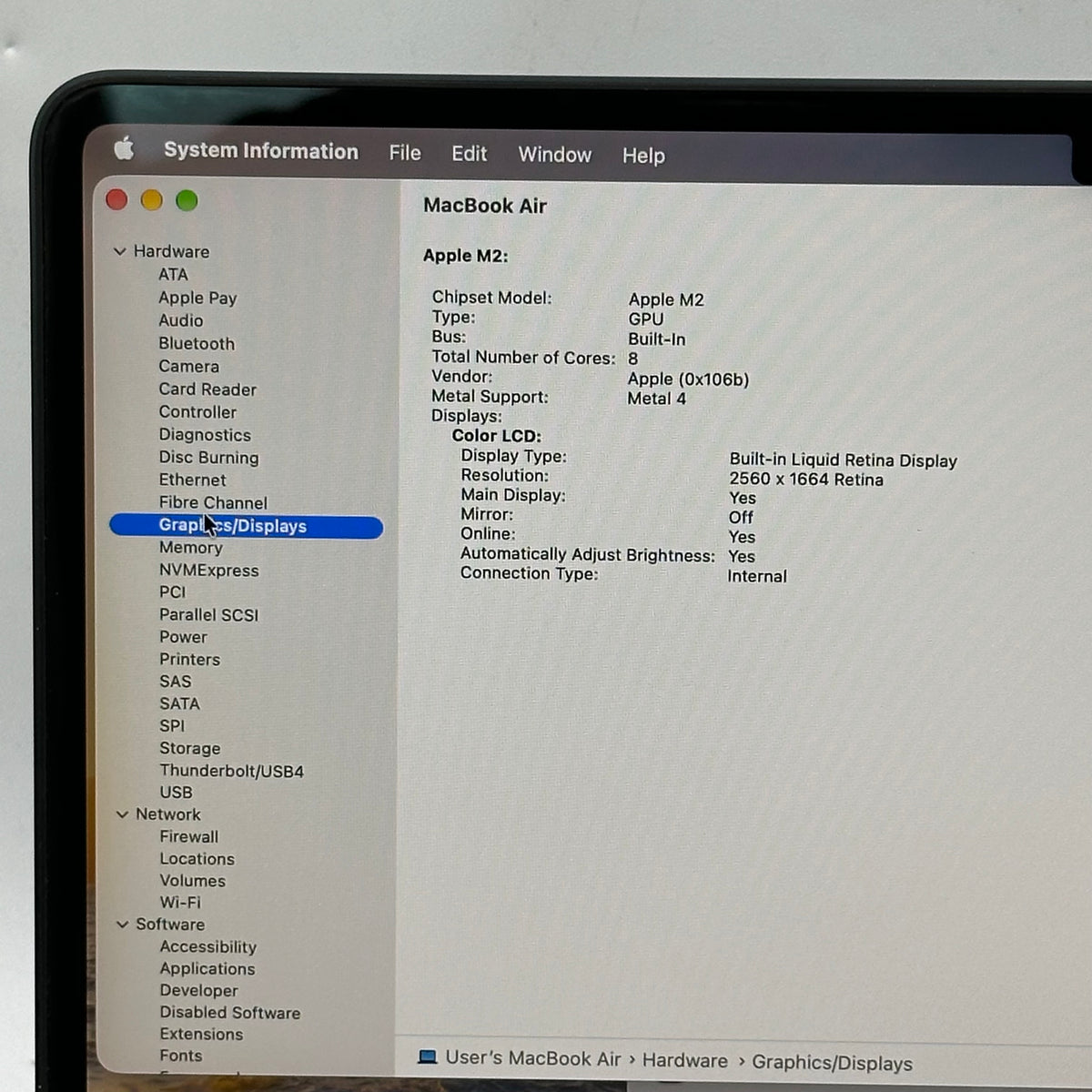 2022 Apple MacBook Air 13.6" M2 8C GPU 3.5GHz 8GB RAM 256GB SSD A2681