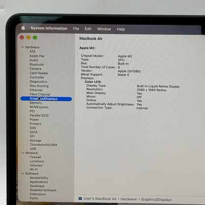 2022 Apple MacBook Air 13.6" M2 8C GPU 3.5GHz 8GB RAM 256GB SSD A2681