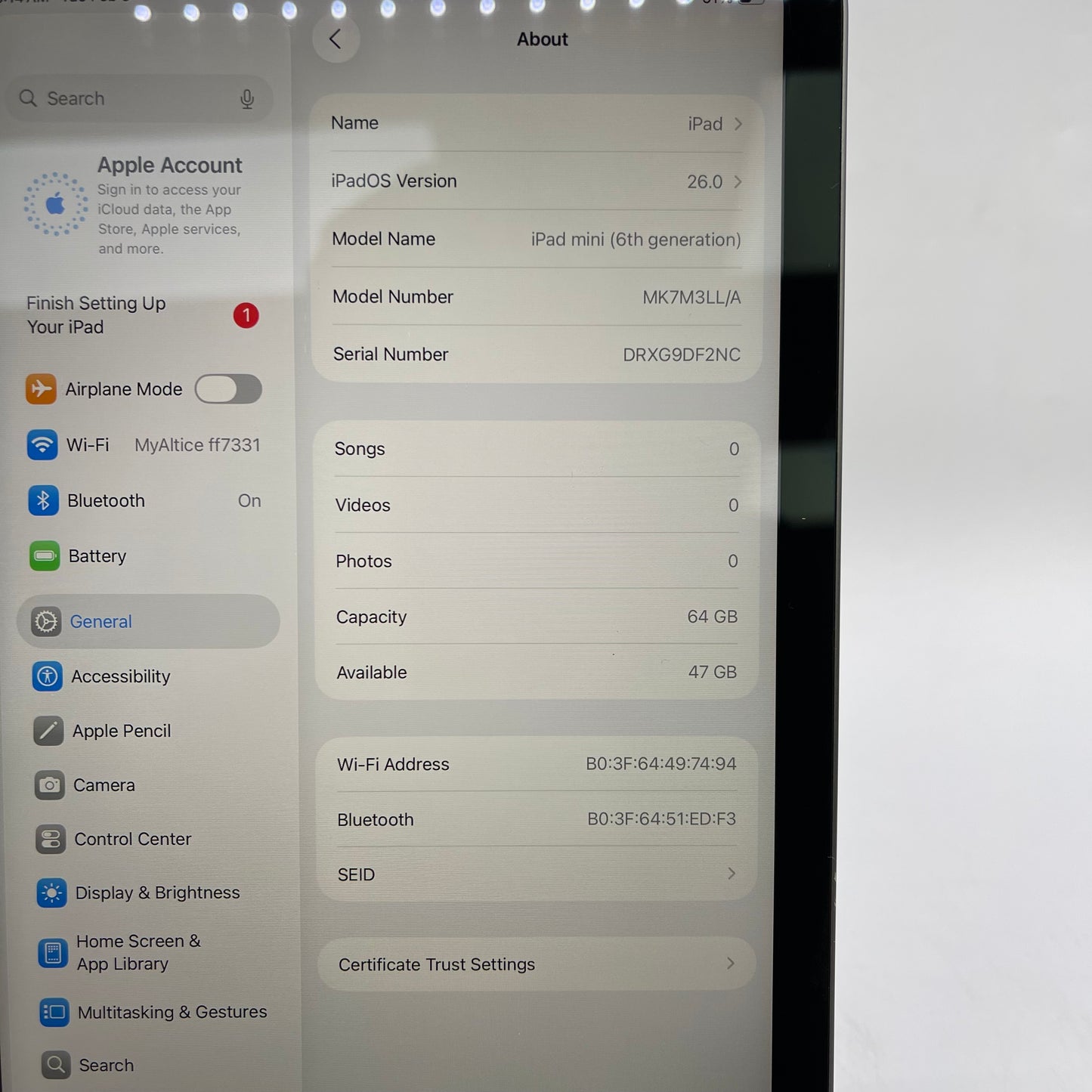 WiFi Only Apple iPad Mini 6th Gen 64GB Space Gray MK7M3LL/A