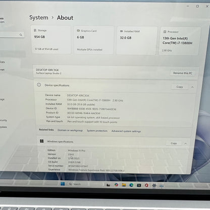 Microsoft Surface Laptop Studio 2 2029 i7-13700H 2.9GHz 32GB RAM 1TB SSD RTX4050