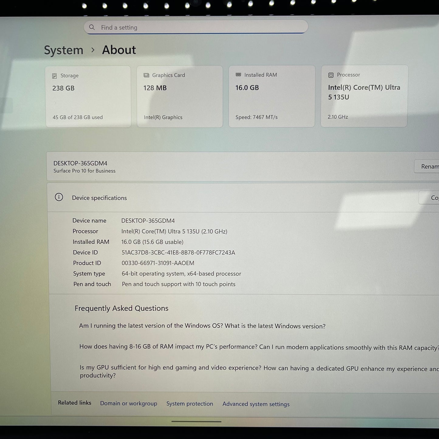 Microsoft Surface Pro 10 2079 Core Ultra 5 135H 2.1GHz 16GB RAM 256GB SSD