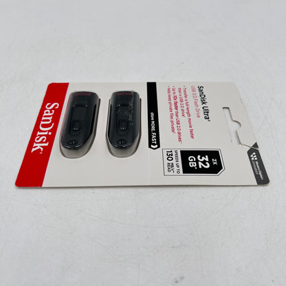 New SanDisk Ultra 32GB 3.0 USB Flash Drive 2-Pack 130MB/s MP4 SDCZ48-032G-ACV462