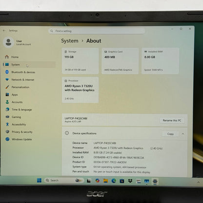 Acer Aspire 3 A315-24P-R7VH 15.6" Ryzen 3 7320U 2.4GHz 8GB RAM 128GB SSD