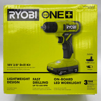 New Ryobi PCL201K1 18V 3/8" Drill Kit