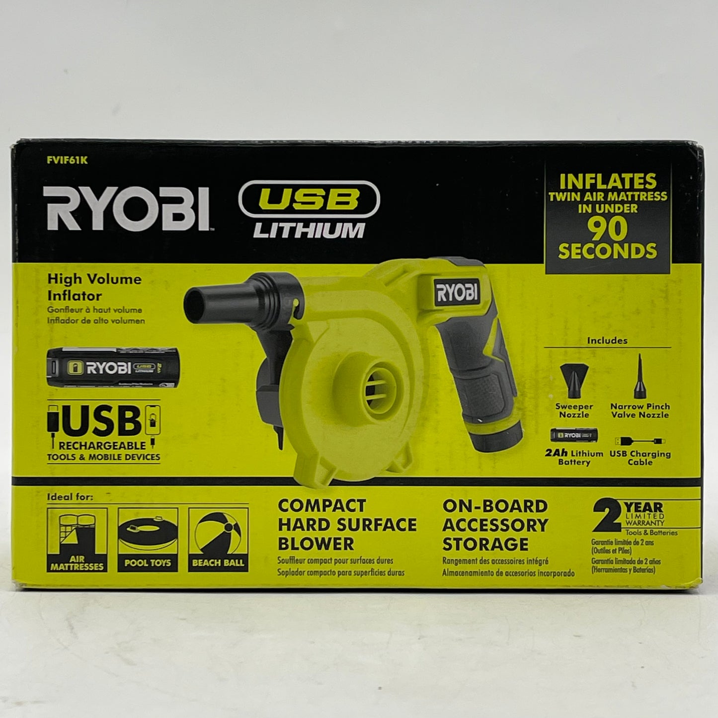 New Ryobi FVIF61K 4V High Volume Inflator