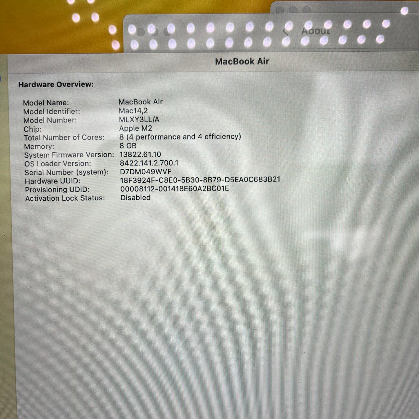 Broken 2022 Apple MacBook Air M2 8C GPU 3.5GHz 8GB 256GB A2681 Remotely Managed