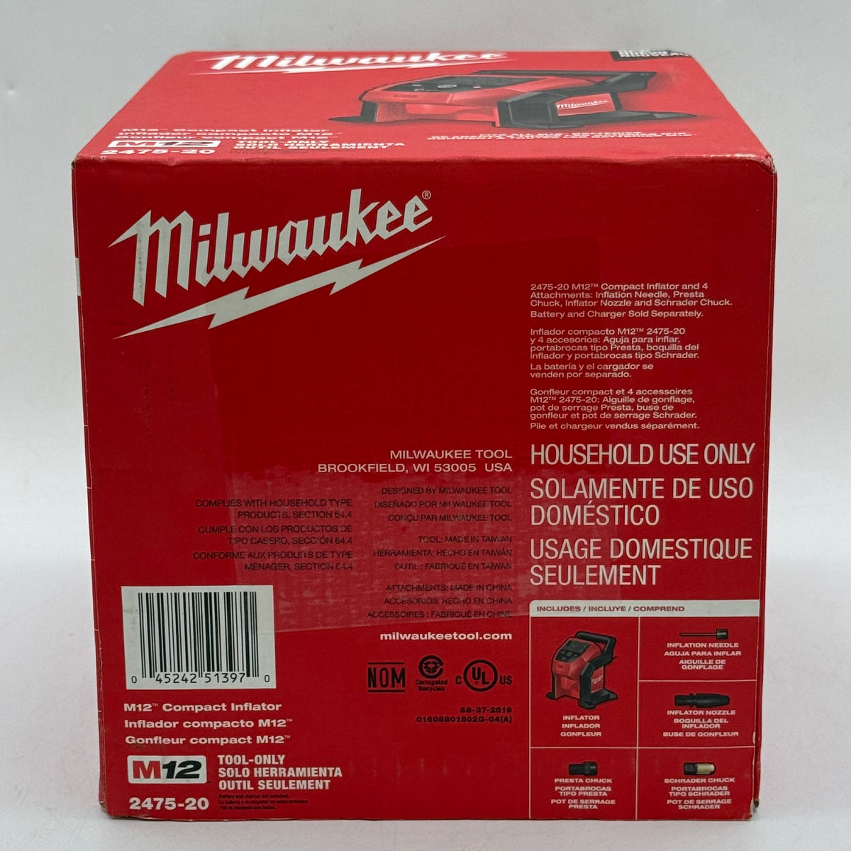 New Milwaukee 2475-20 M12 12V Compact Inflator