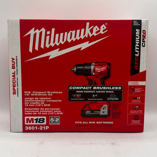 New Milwaukee 3601-21P M18 M18 Compact Brushless 1/2" Drill/Driver Kit