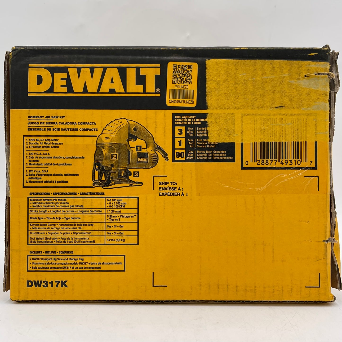 New DeWalt DW317K 120V Compact Jig Saw Kit