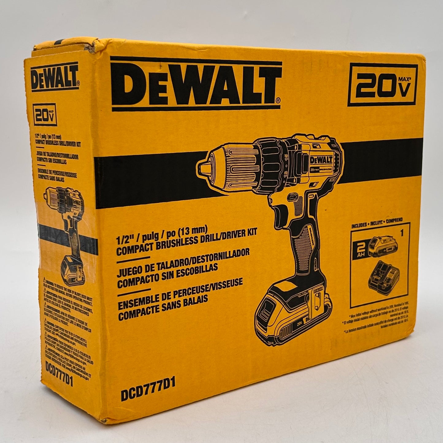 New DeWalt DCD777D1 20V MAX Compact Brushless Drill/Driver Kit (13mm)